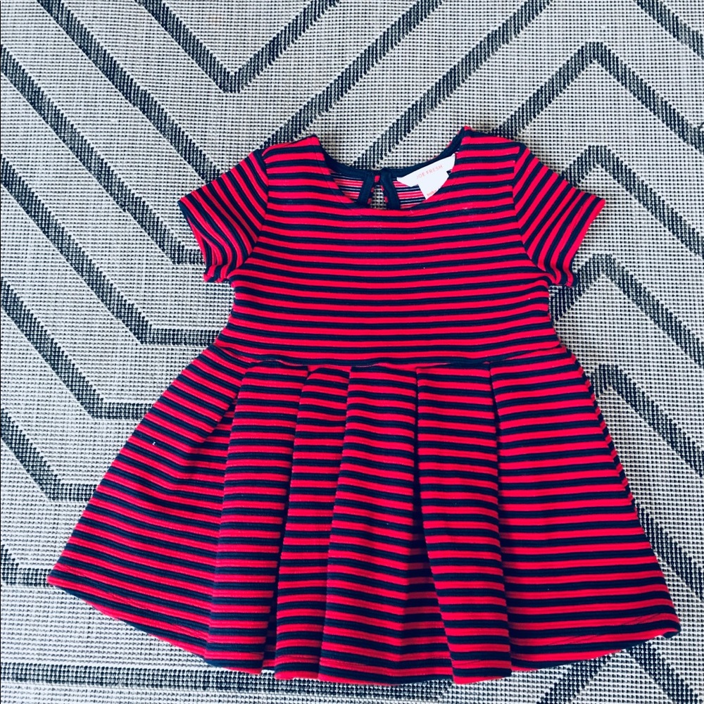 Navy and Red striped fit and flare dress